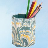 pencil holder - hand-marbled - nila feathers