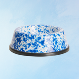enamelware - small pet bowl - blue splatter