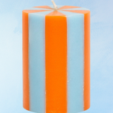 candle - pillar - orange & pastel blue