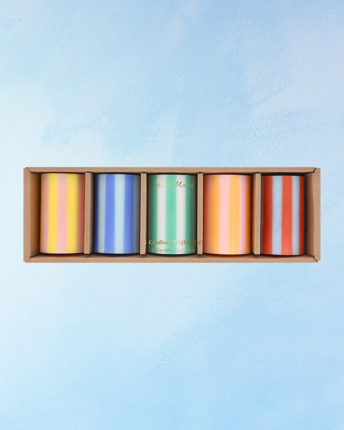 bougie - pilier : multicolore rayée vif (lot de cinq)