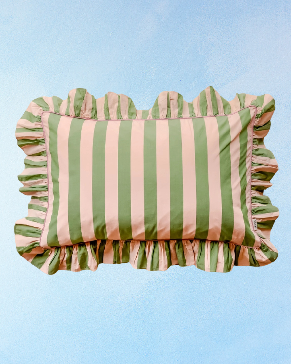 bedding - pillowcases: green stripe ruffle