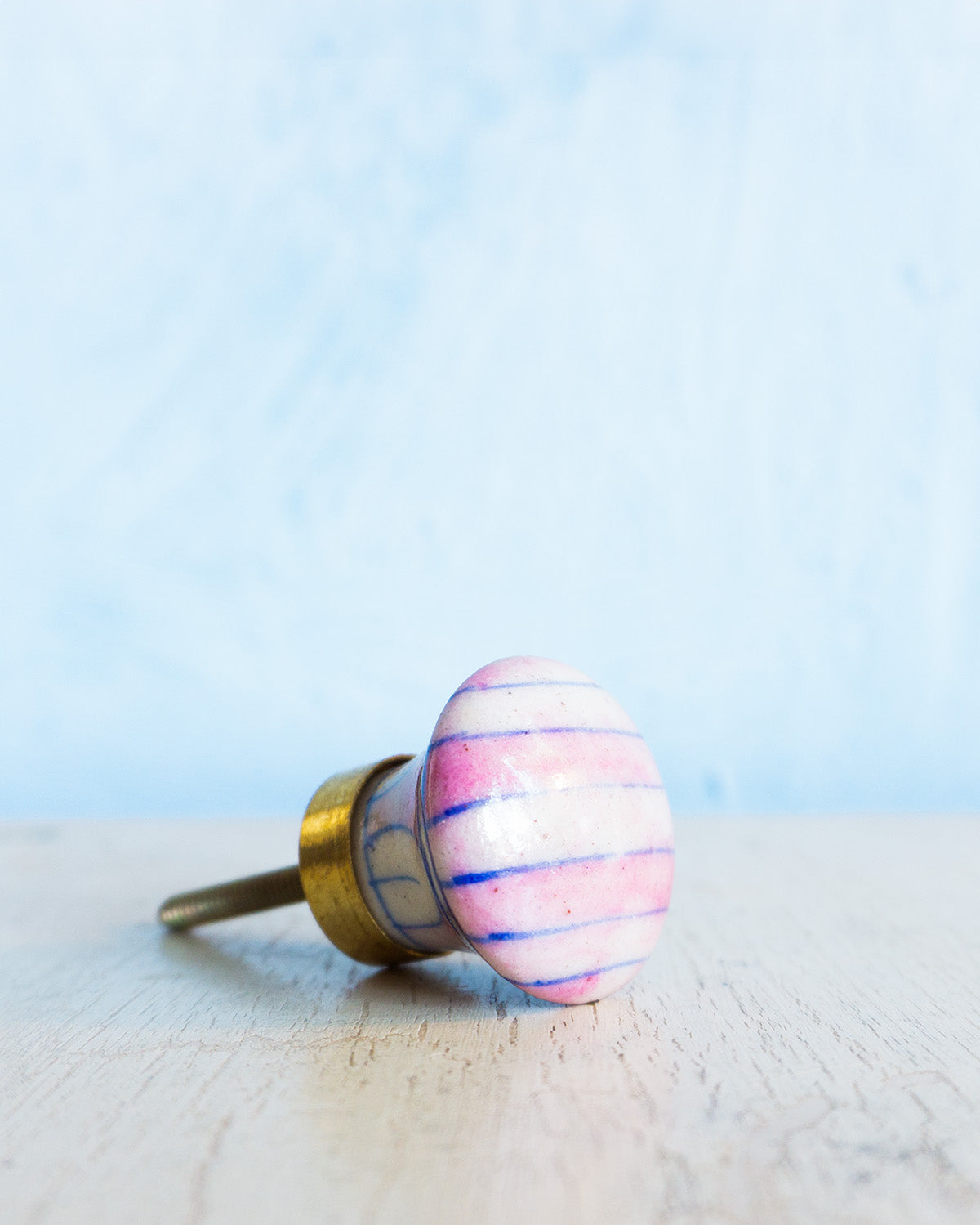 ceramic furniture knob - pink and blue striped
