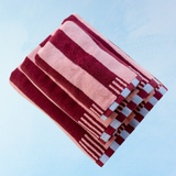 hand towel -pink and burgundy stripe