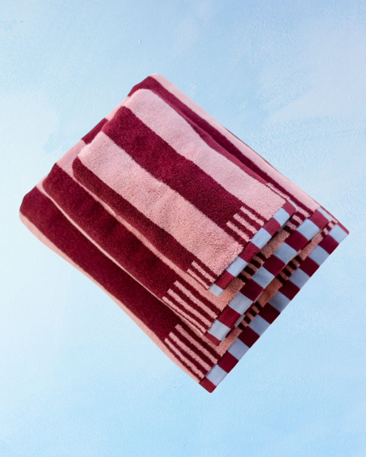 hand towel -pink and burgundy stripe