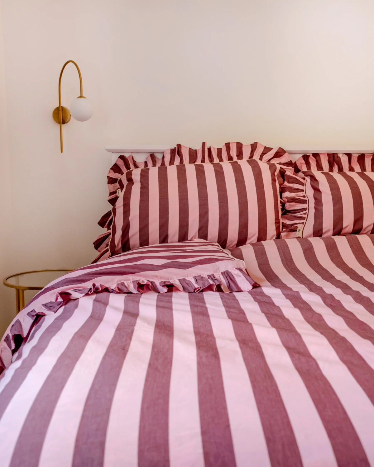 bedding - duvet cover and pillowcase set : pink & burgundy stripe
