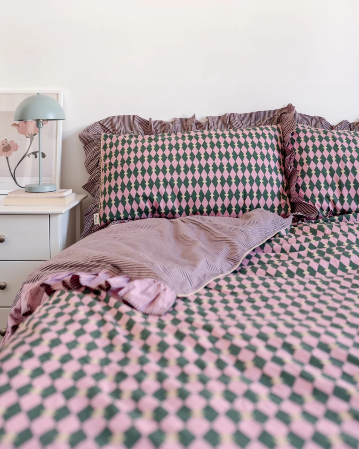 bedding - duvet cover: pink harlequin