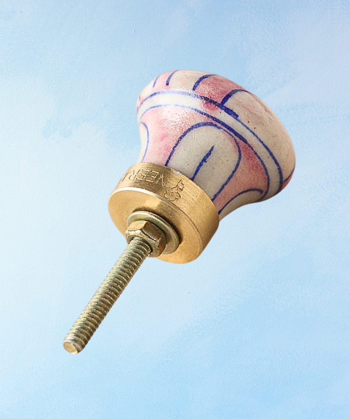 Bouton de meuble en céramique - rayé rose