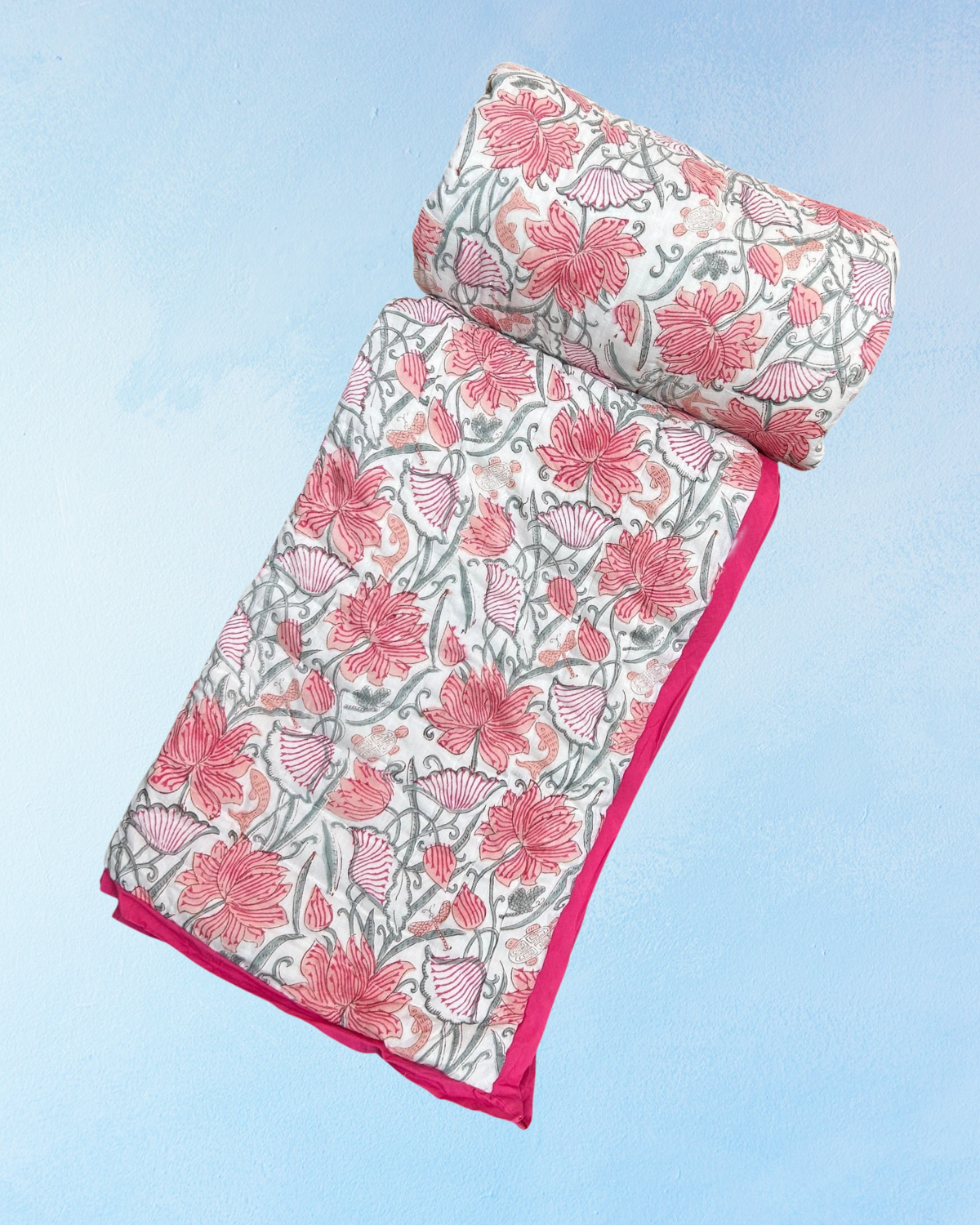 bedding - reversible quilt: pink tulip
