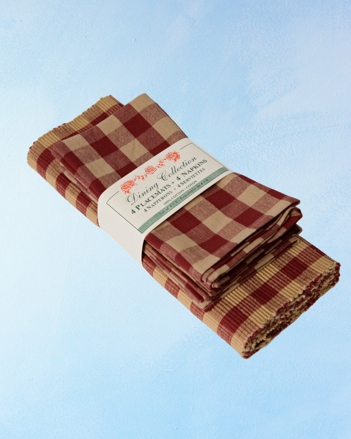 placemat and napkin set - burgundy check