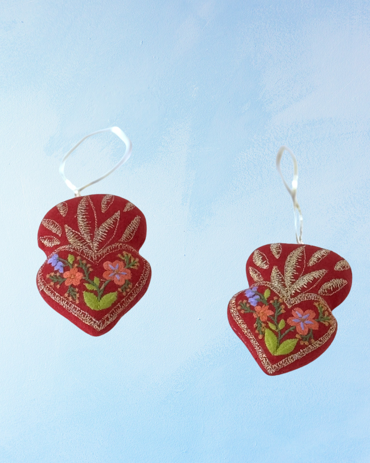 ornament - red embroidered heart