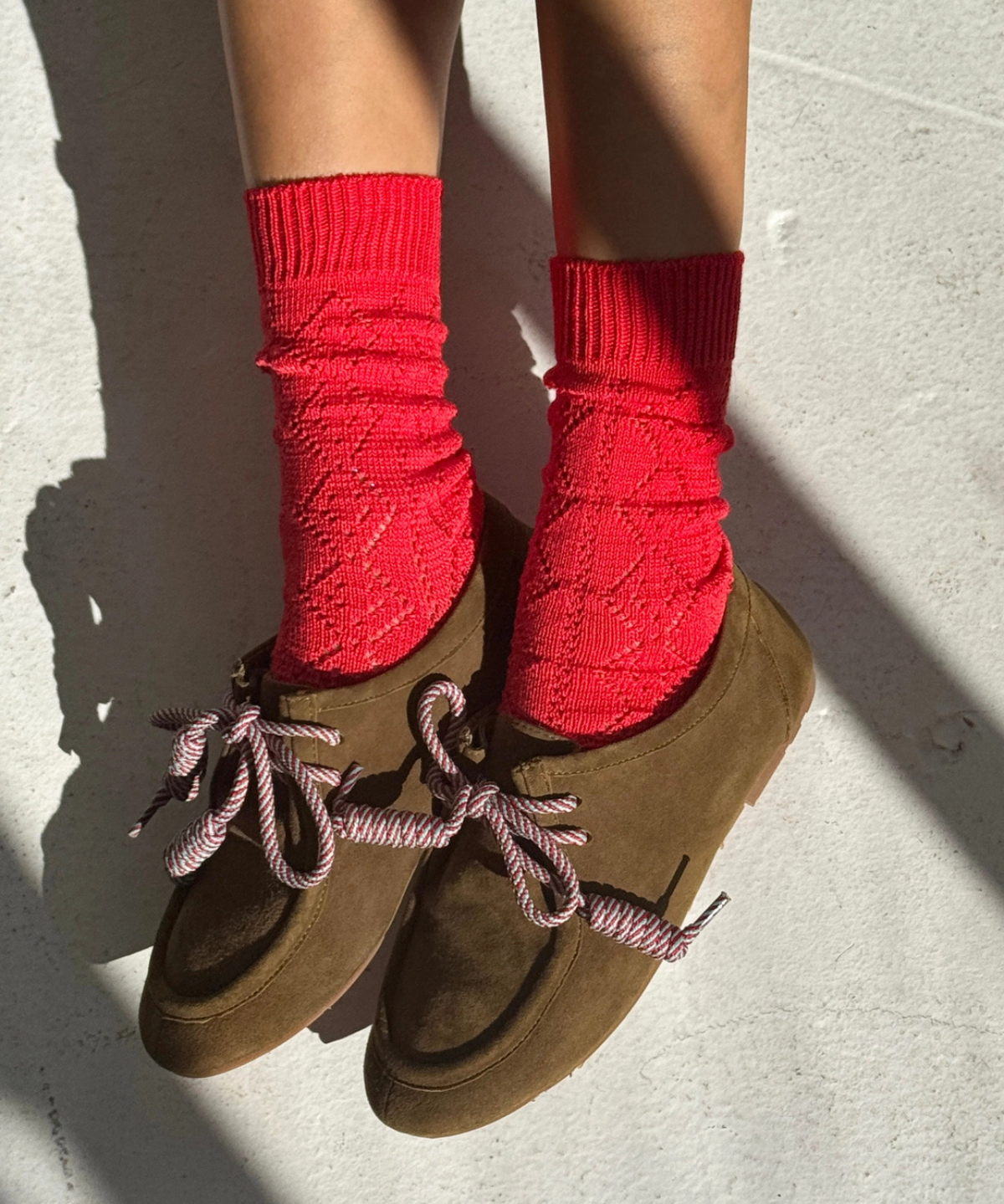 socks - modal eyelet - poppy red