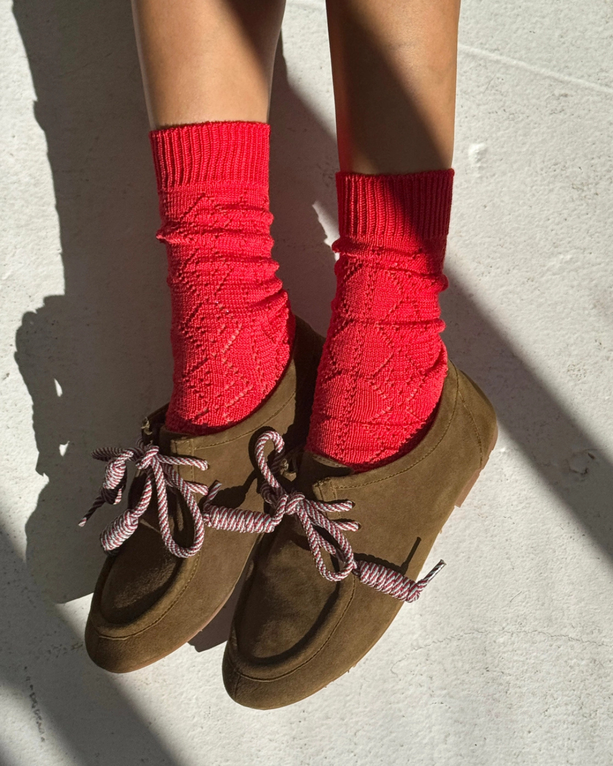 socks - modal eyelet - poppy red