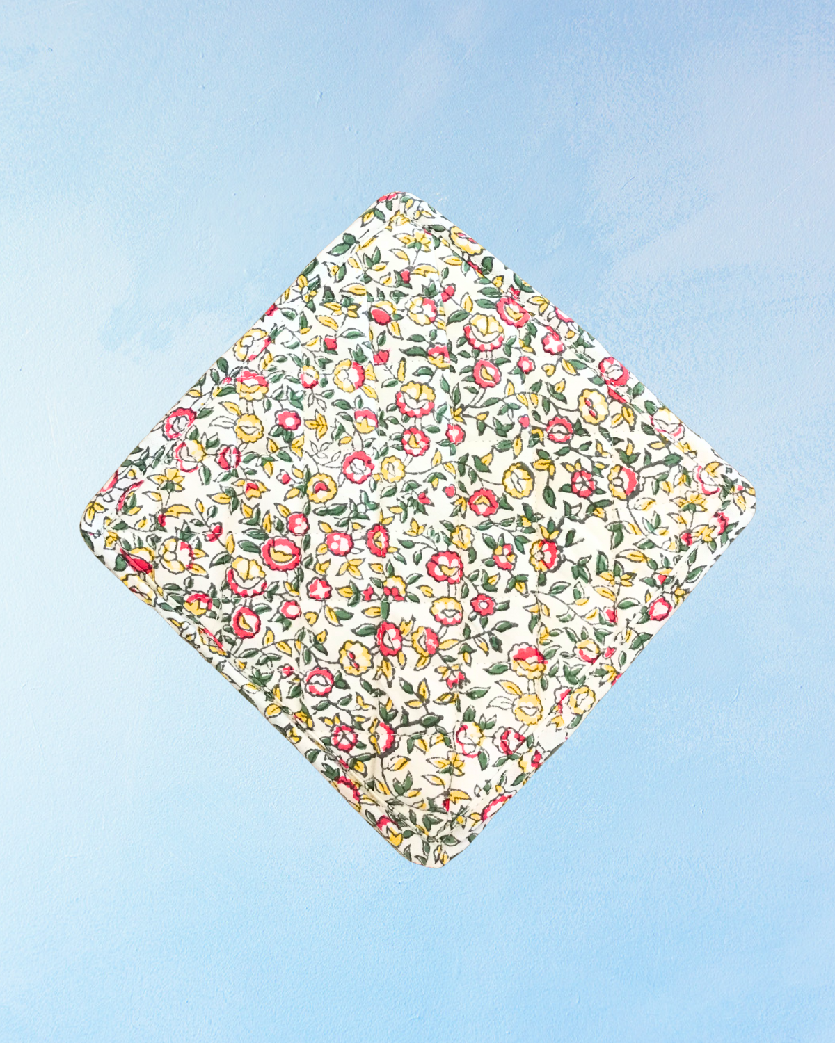 potholder - cornflower pink and yellow