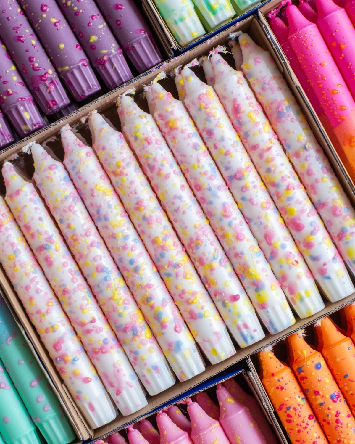 candle  - taper candle (single) -  rainbow confetti