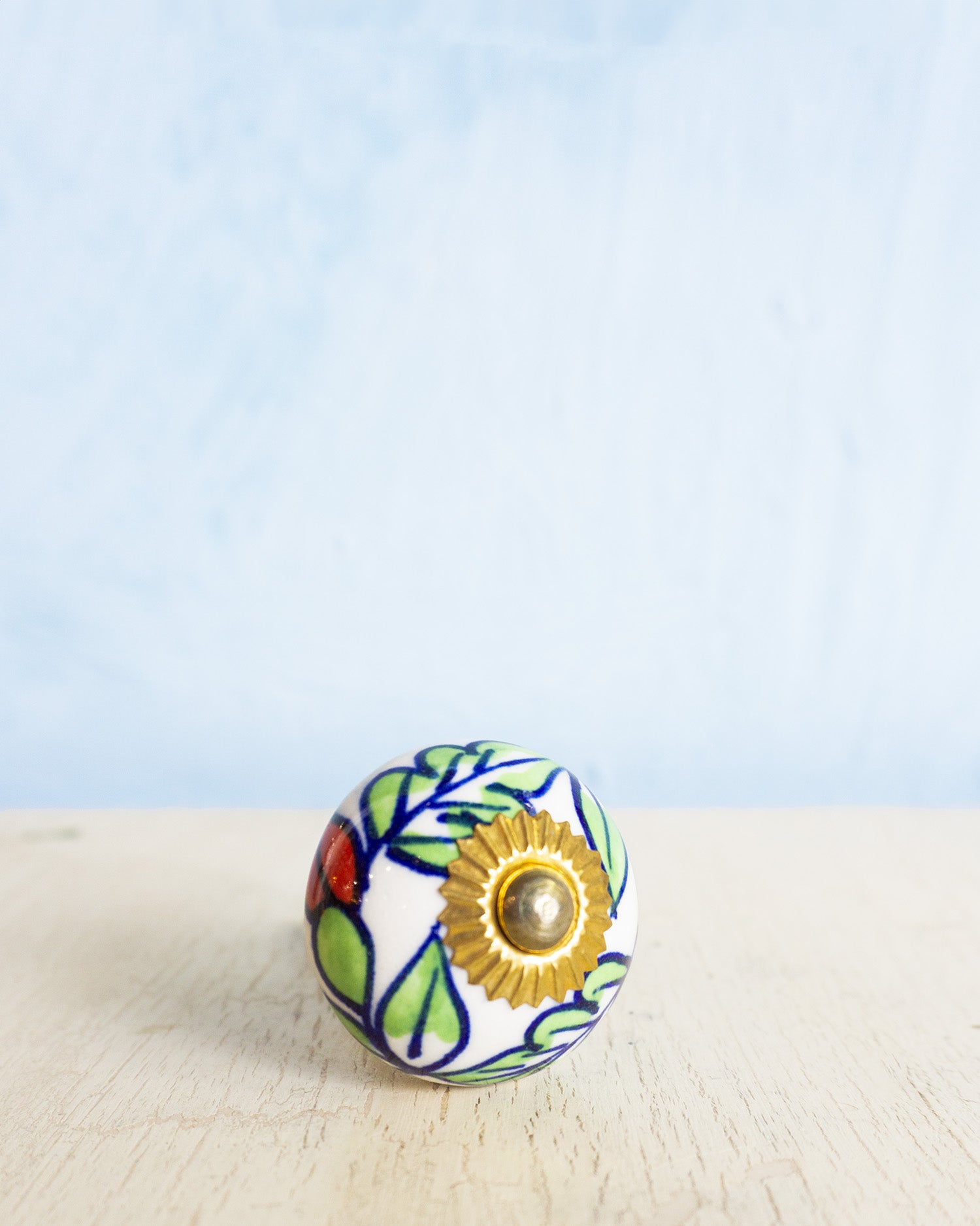 ceramic furniture knob - red and green floral