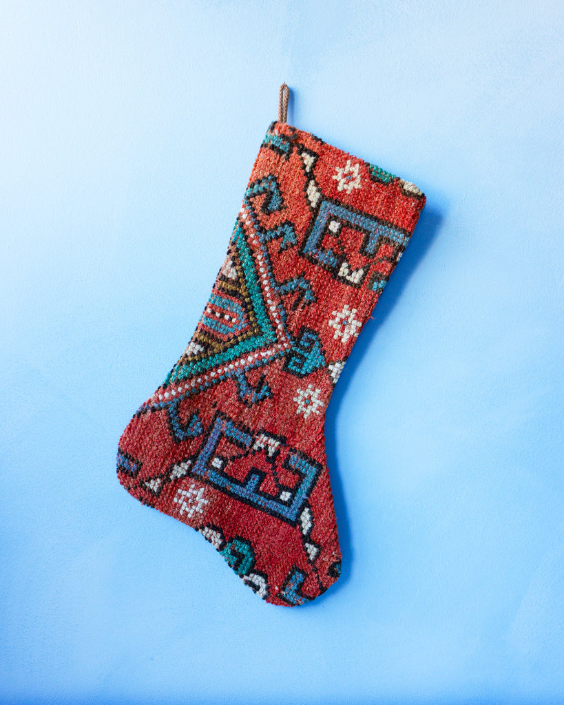 vintage rug stocking - red