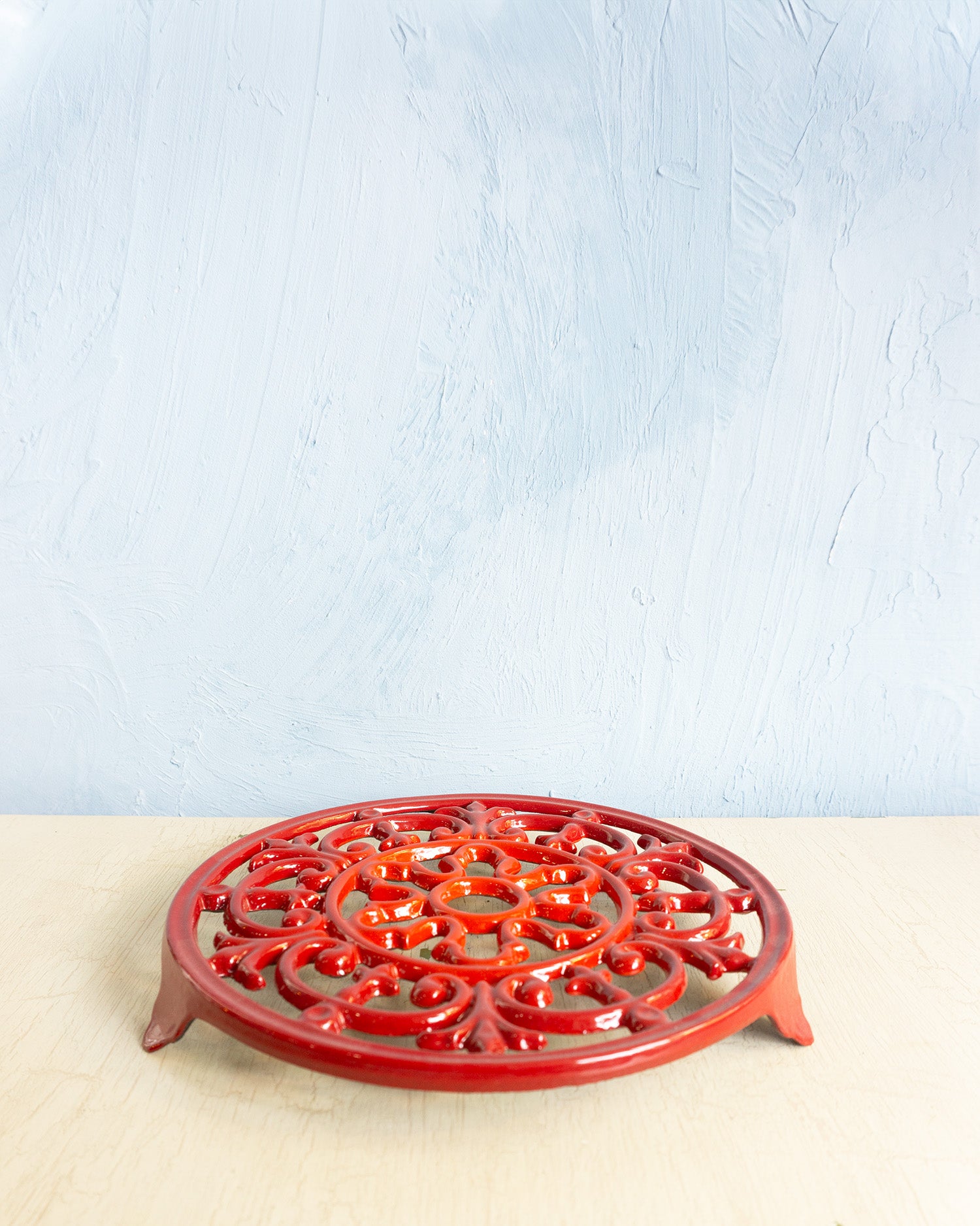 enameled cast iron trivet - red
