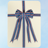 greeting card - blue, red, and white bow