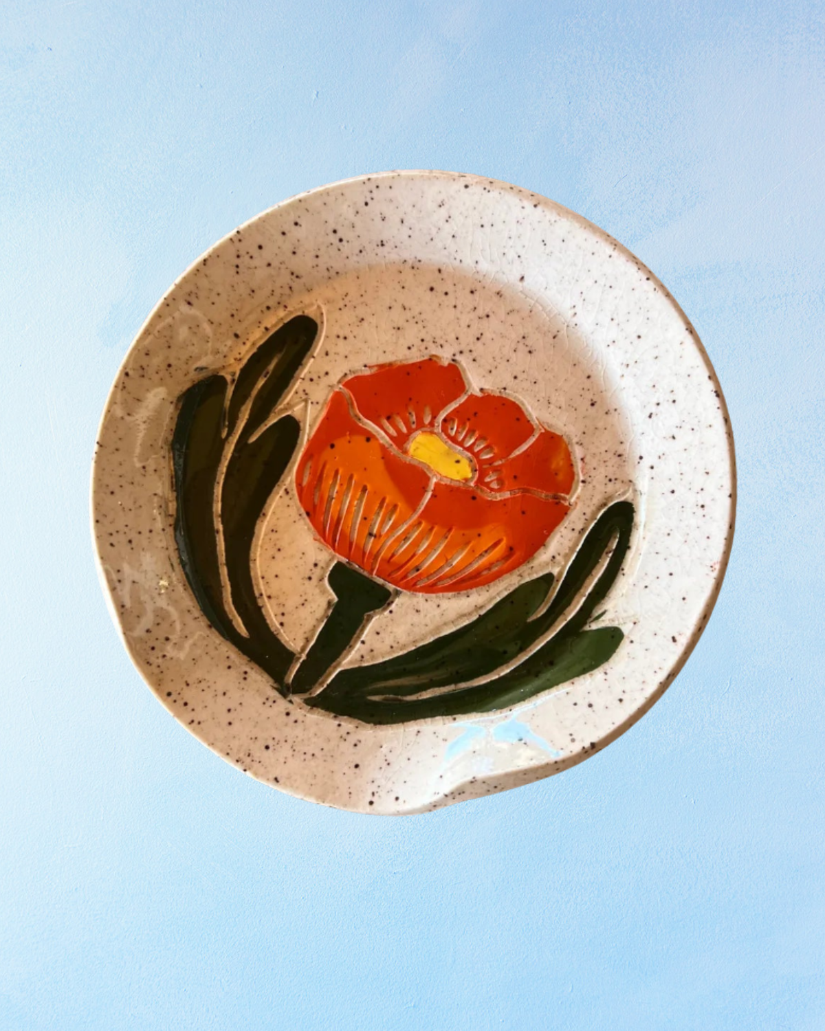 ceramic spoon rest - globe mallow sgraffito