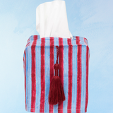 tissue box cover - blue & red stripes