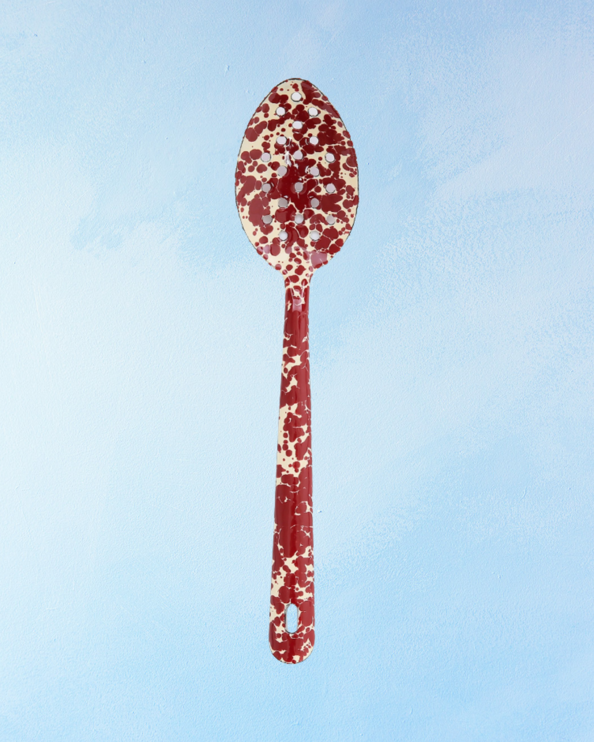 enamelware - slotted spoon: burgundy splatter