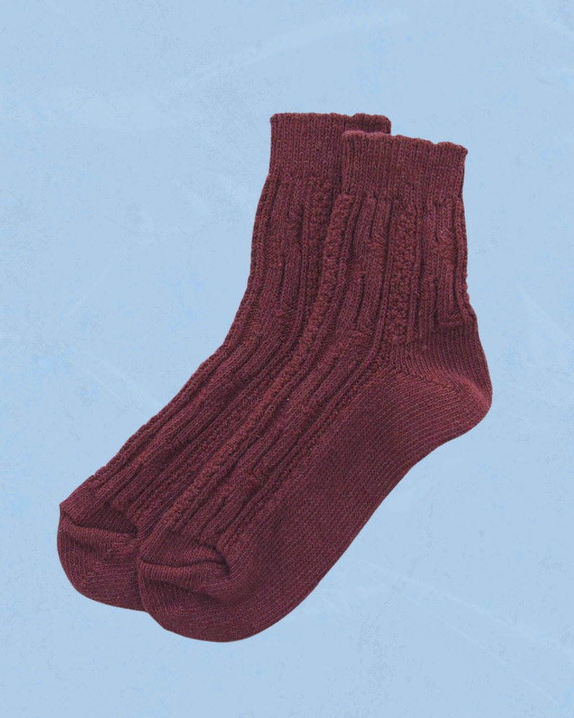 Okayok slub cotton socks with knit detail in wine