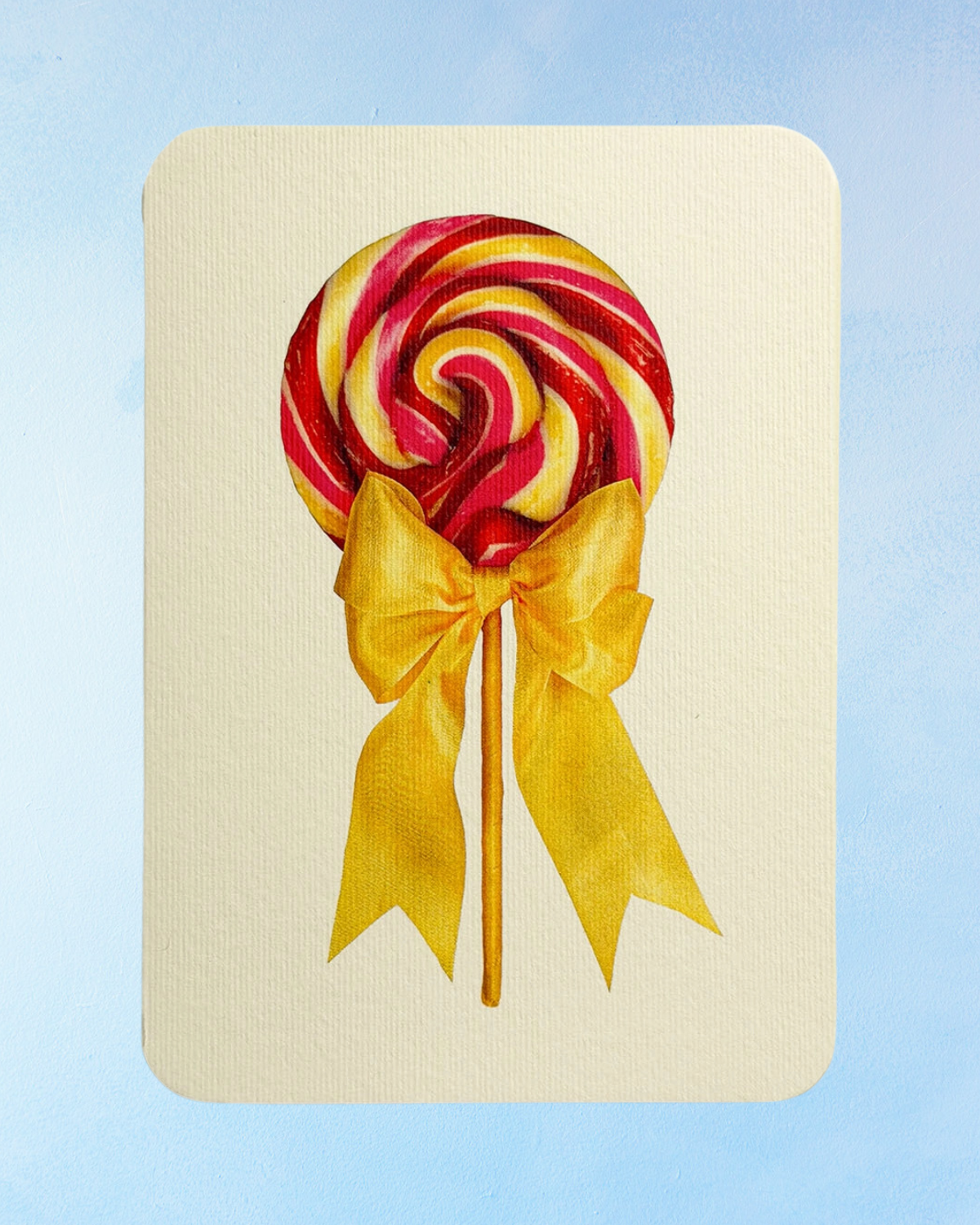 greeting card - rhubarb custard ribboned lollipop