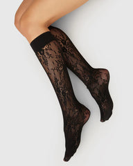 Swedish stockings rosa lace knee highs in black