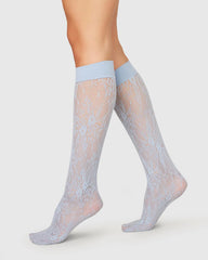 Swedish Stockings Rosa lace knee highs in dusty blue