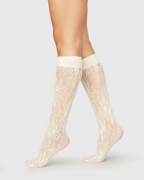  Swedish stockings rosa lace knee highs in ivory