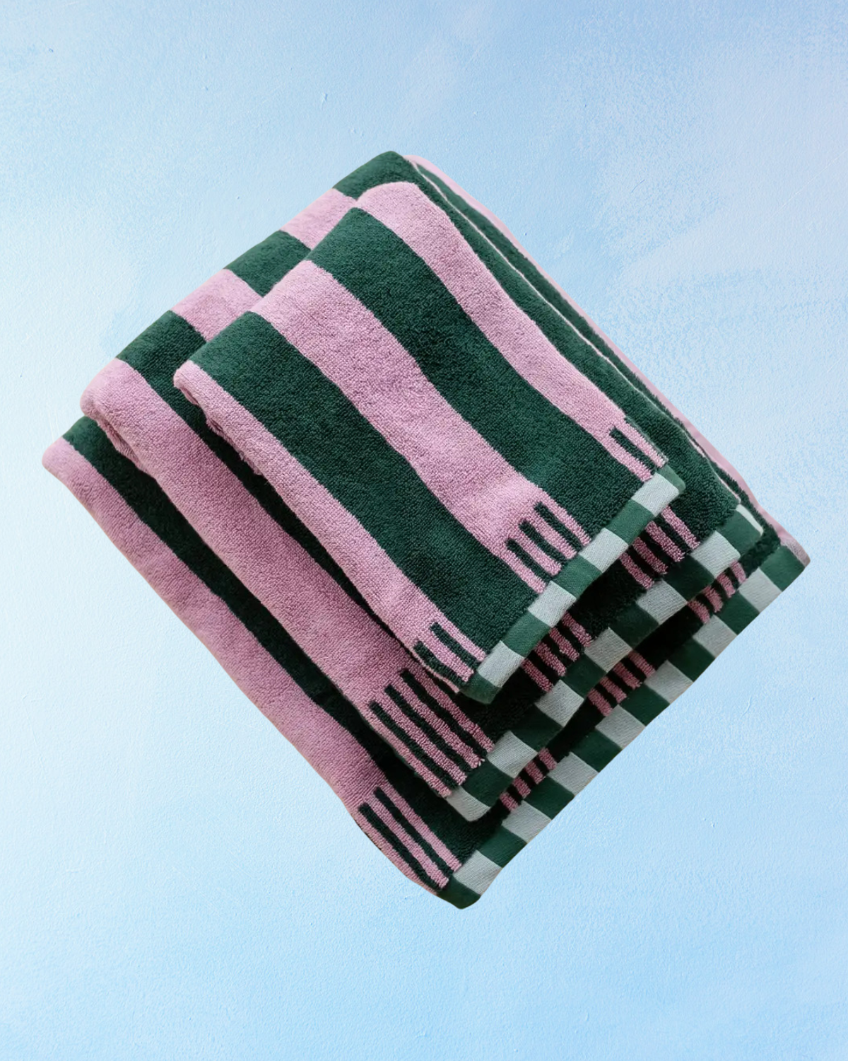 hand towel - rose and green stripe