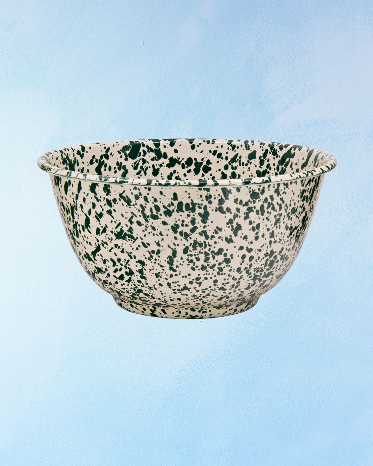 salad bowl - splatter enamelware - green and cream