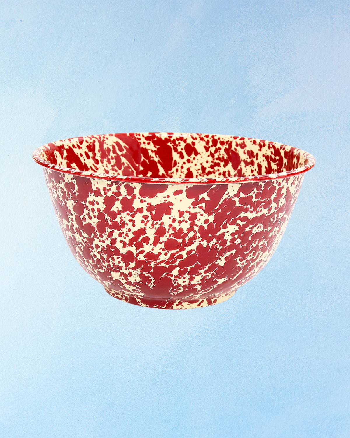 salad bowl - splatter enamelware - burgundy and cream