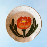 stoneware - spoon rest: sgraffito flower