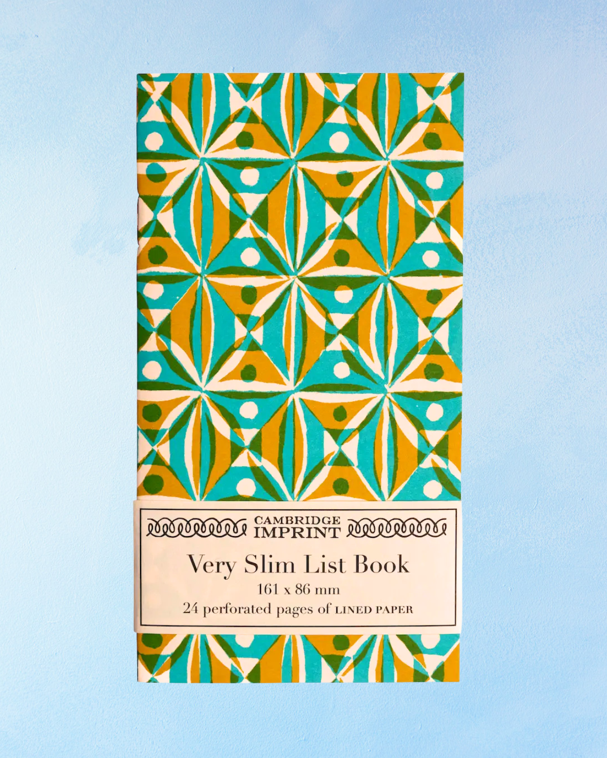 very slim list book - kaleidoscope yellow and turquoise
