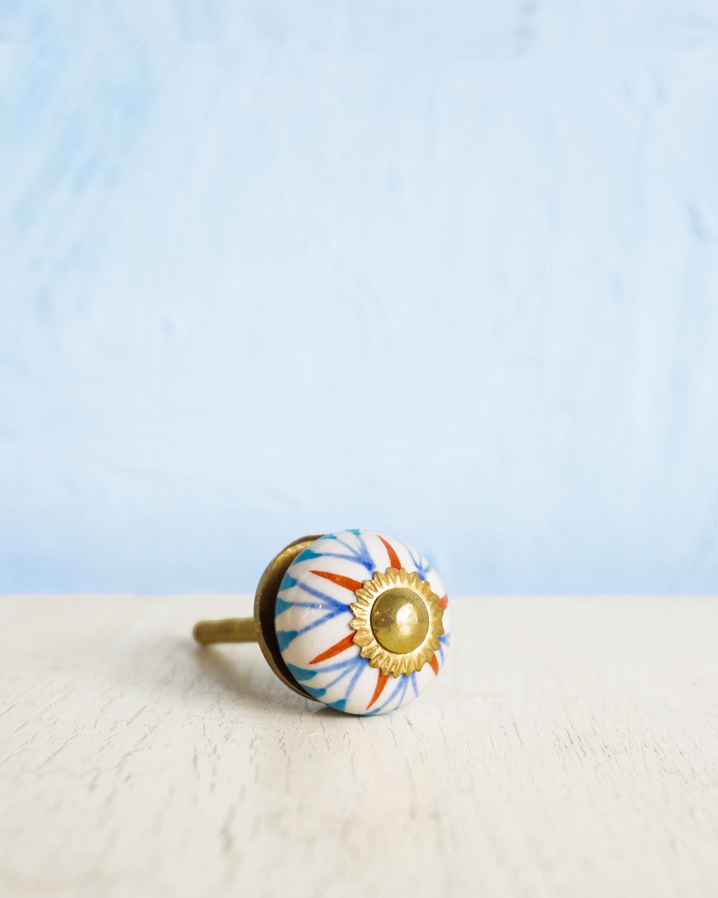 ceramic furniture knob - small floral blue and red