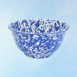enamelware - small footed bowl: blue splatter