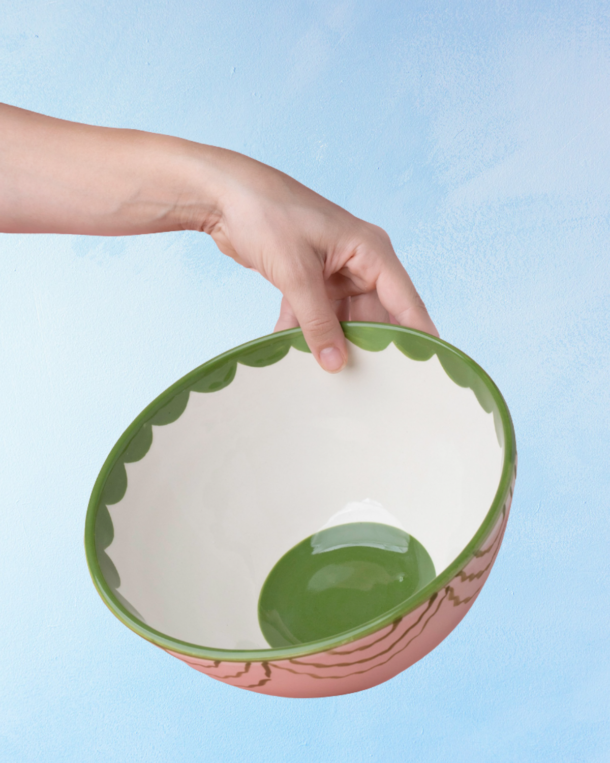 ceramic - green painted salad bowl