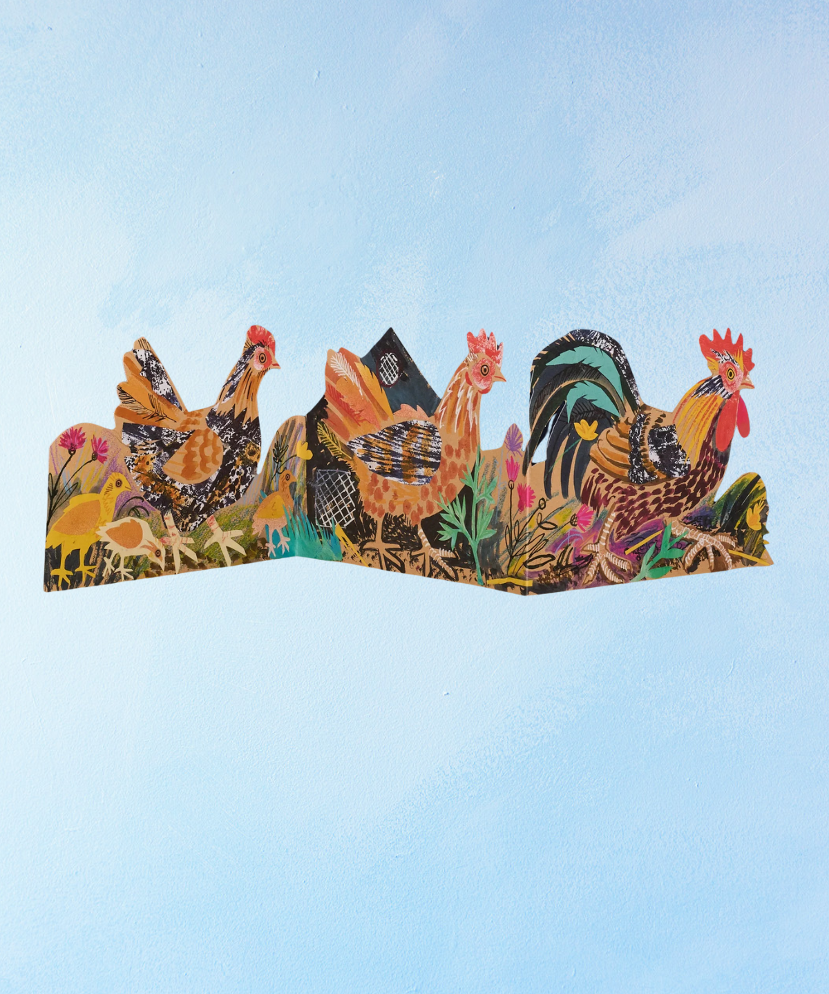 carte de vœux - poulets de printemps concertina