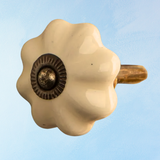 wall hook - ceramic - antique cream flower shaped