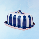 ceramic - striped blue butter dish