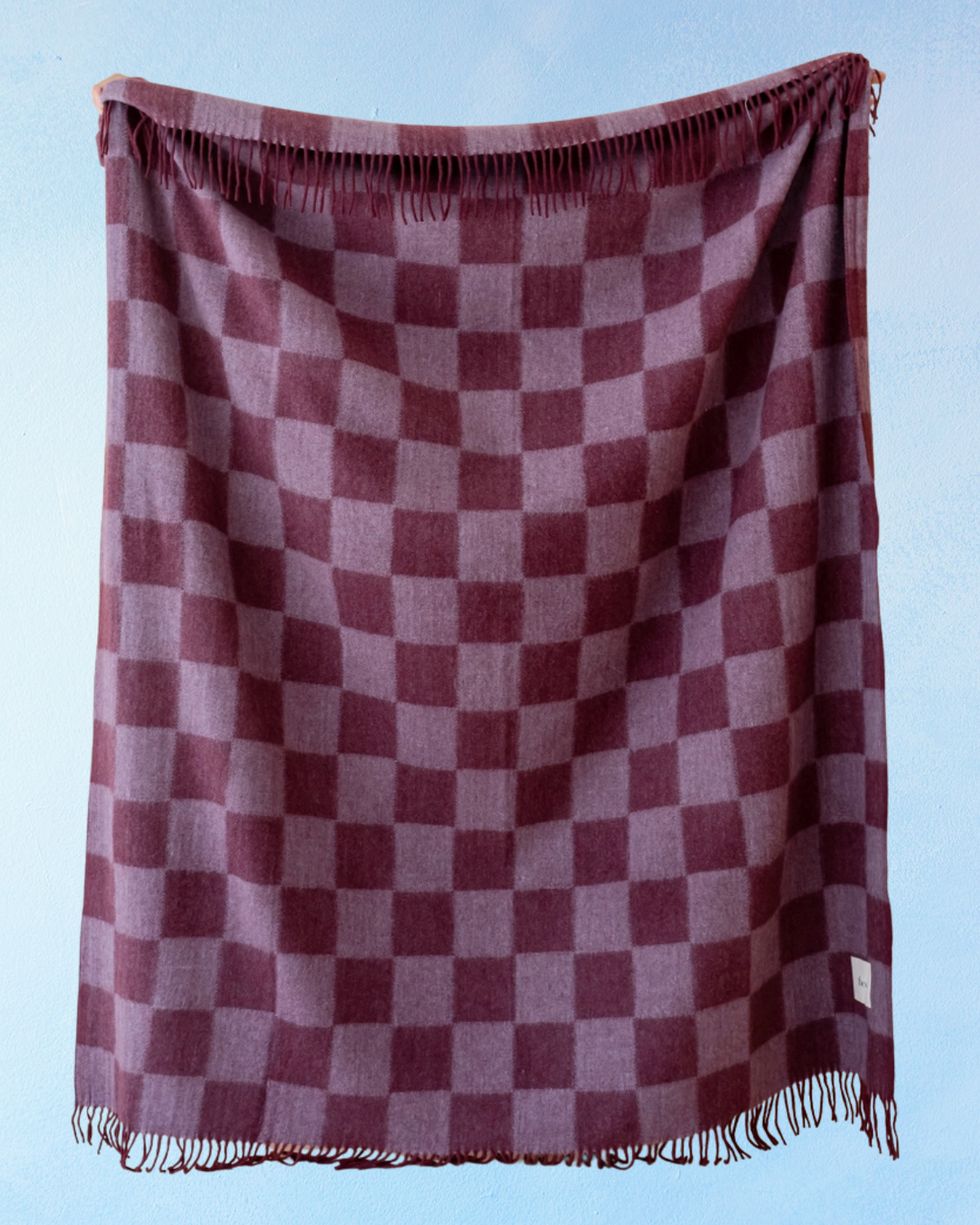 wool blanket - burgundy & lilac checkerboard
