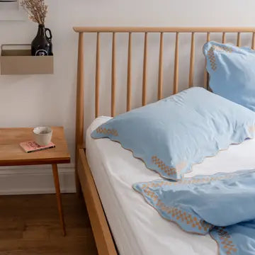 bedding - pillowcases: blue cotton linen