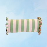 pillow - green stripe ruffle bolster