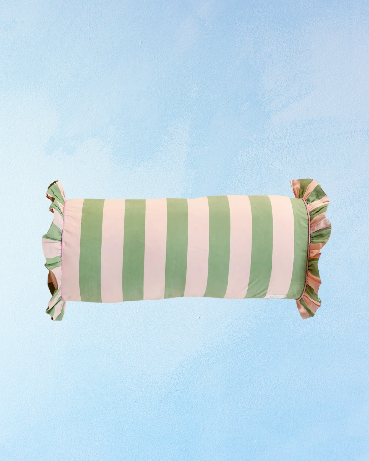 pillow - green stripe ruffle bolster (insert included)