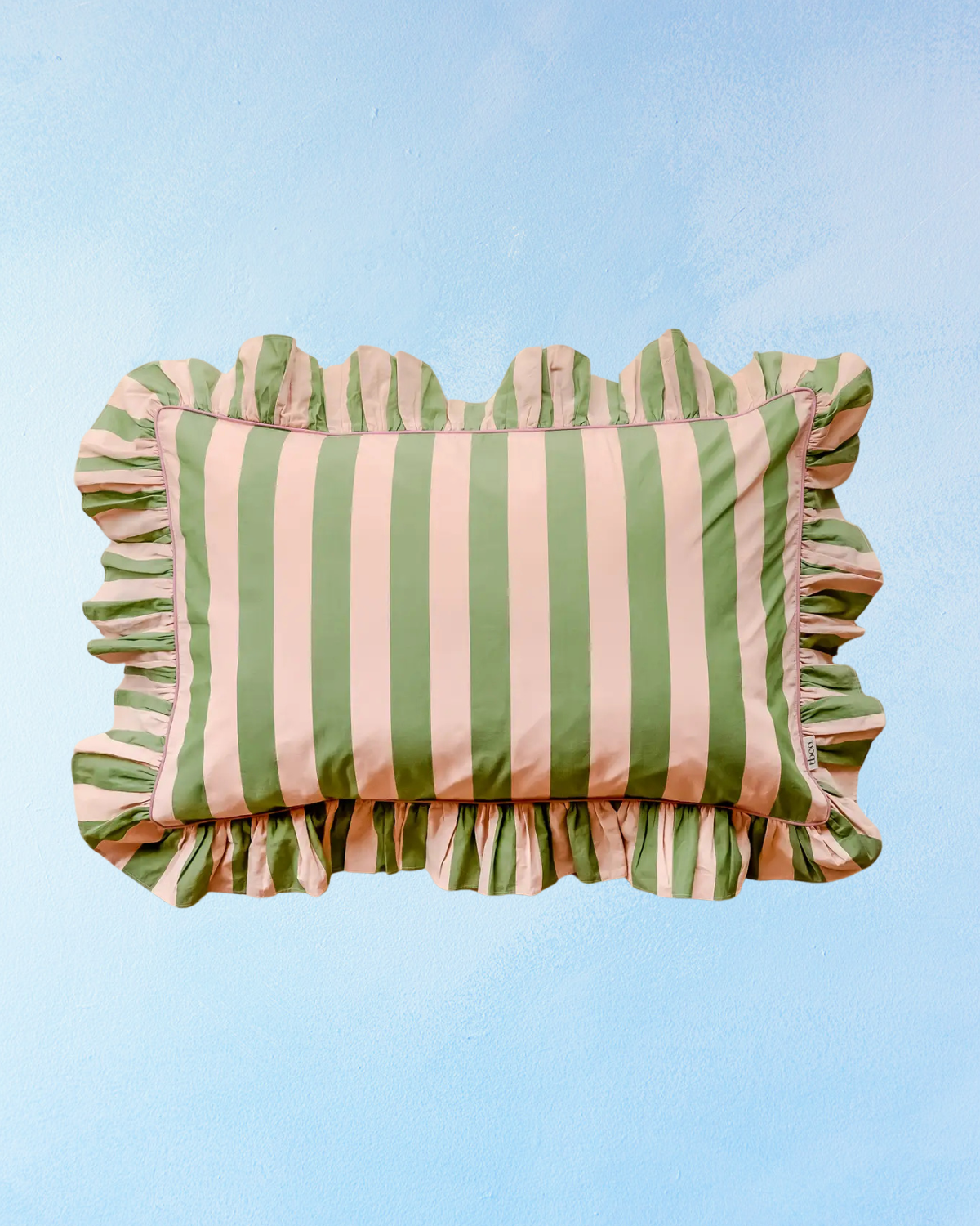 bedding - pillowcases: green stripe ruffle