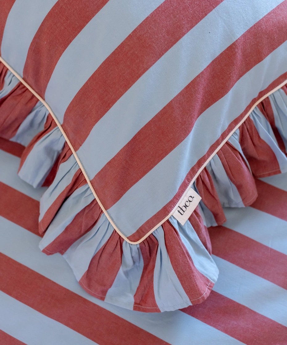 pillowcases - blue & red stripe ruffle