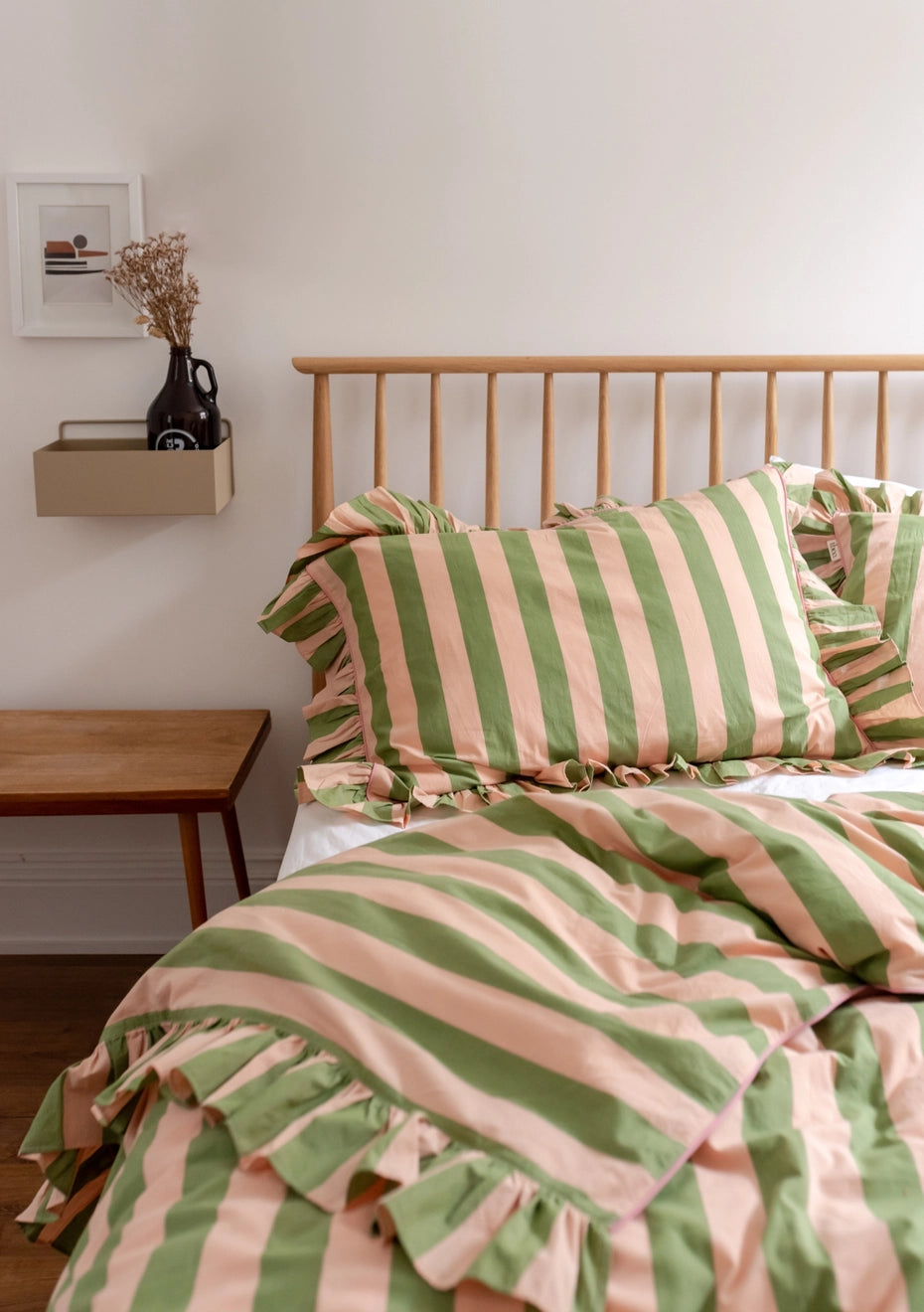 bedding - duvet cover: green stripe