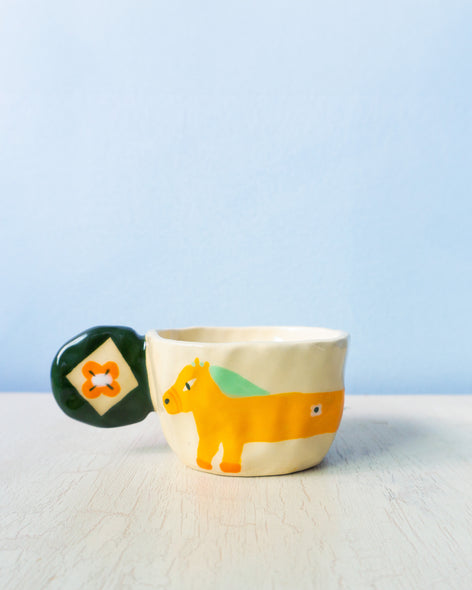 ceramic mug - long orange horse