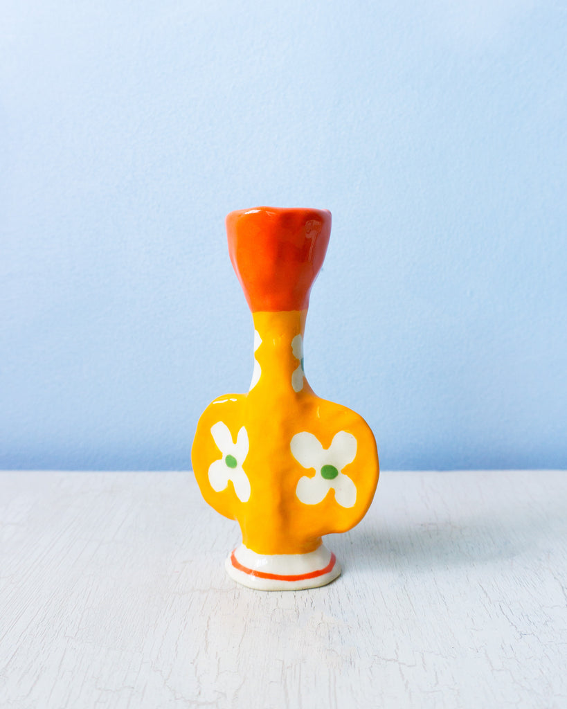 ceramic flower candle holder - yellow